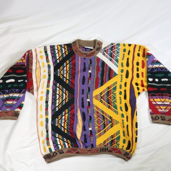 vtg COOGI Authentic Vibrant Multicolor Woven Crewneck Sweater Sz M Men - Picture 2 of 8